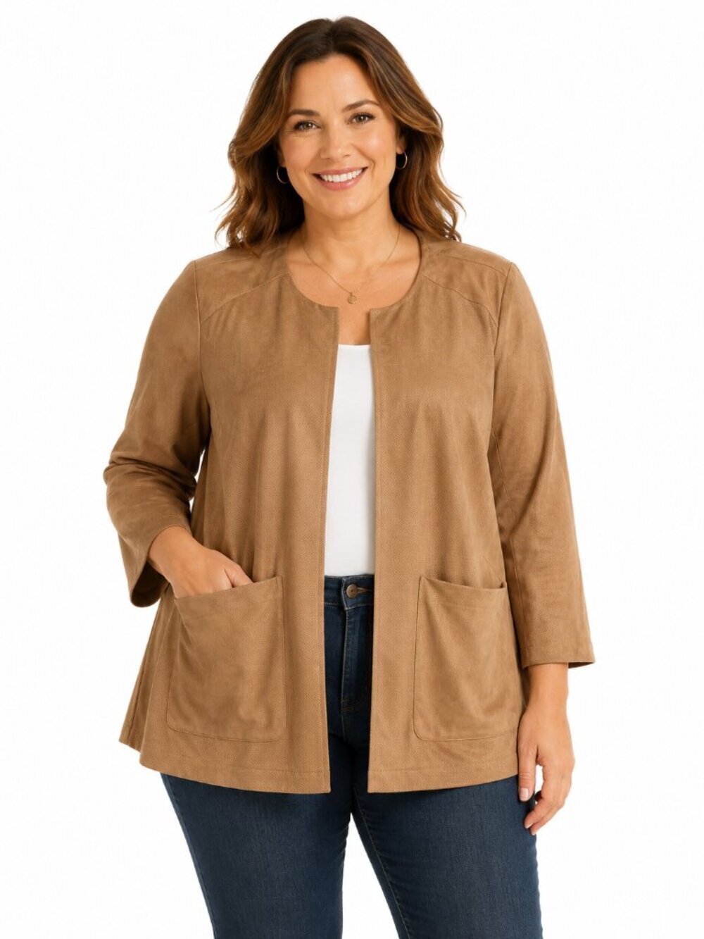 Chico's Camel Tan Perforated Faux Suede Swing Jacket